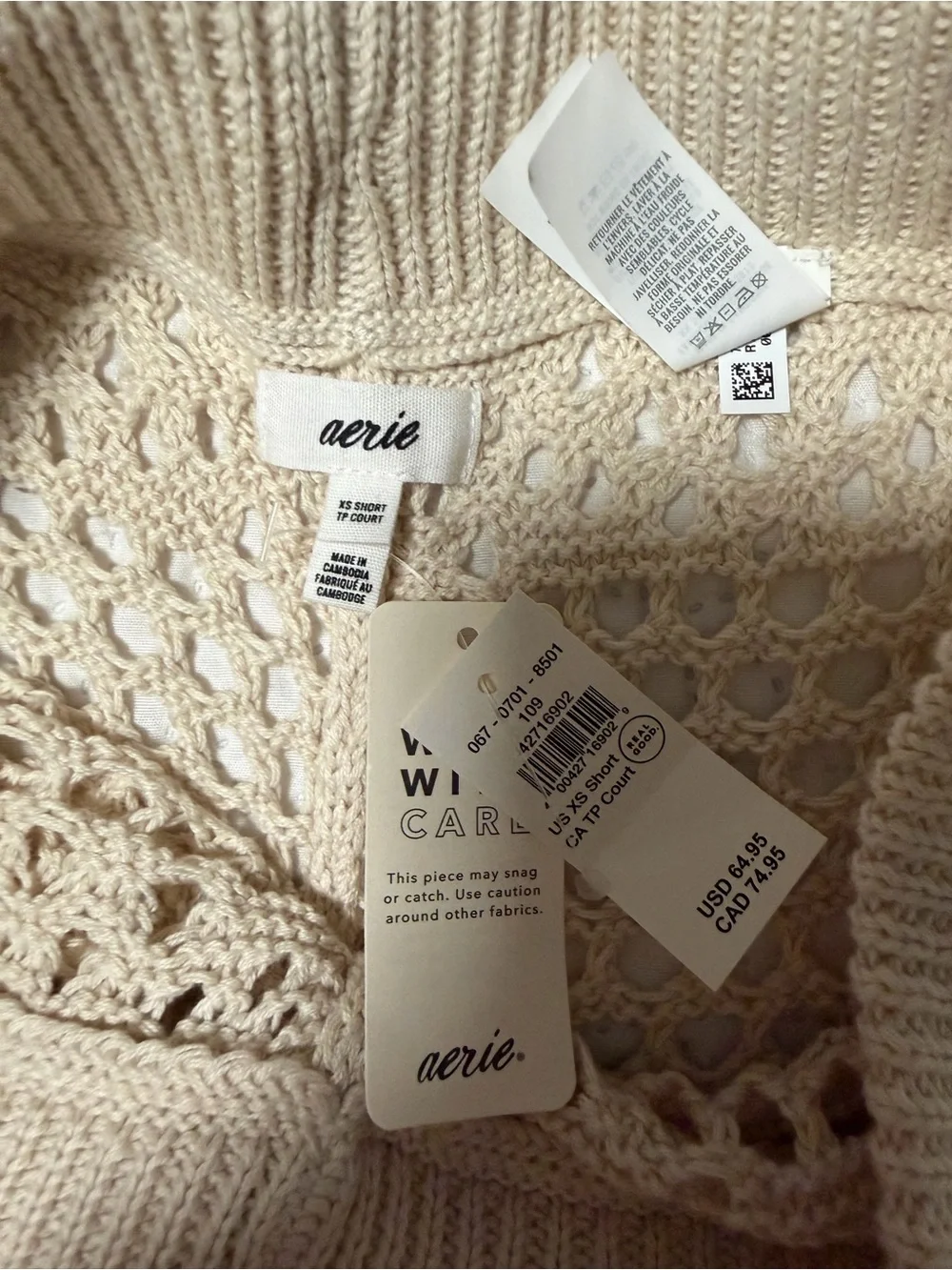 aerie Beige Open-Knit Cropped Sweater Pants